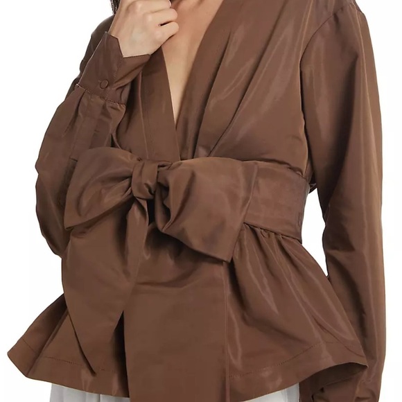 Silvia Tcherassi- NWT Brown Saanvi Bow-Embellished Taffeta Longsleeve Blouse - Picture 2 of 8